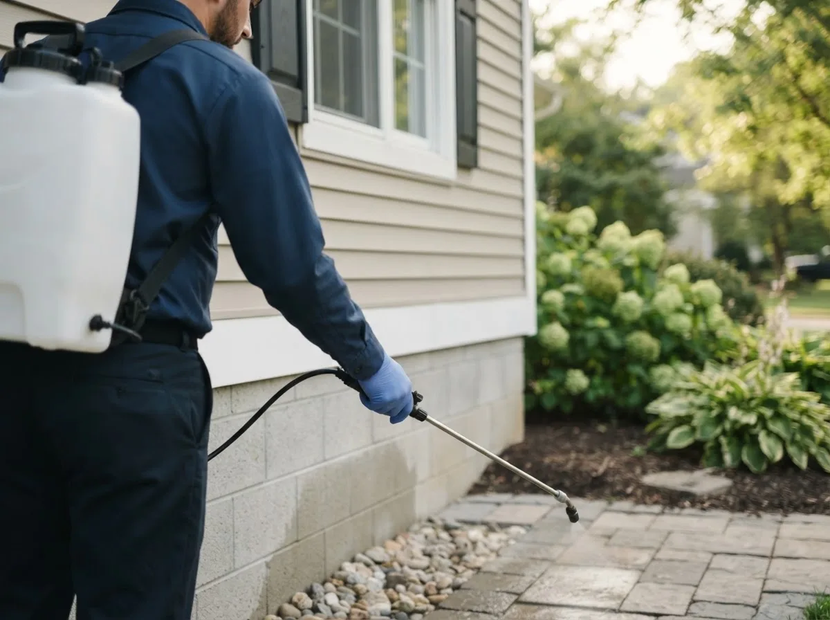 Pest control technician inspecting a home in Preston Park, PA